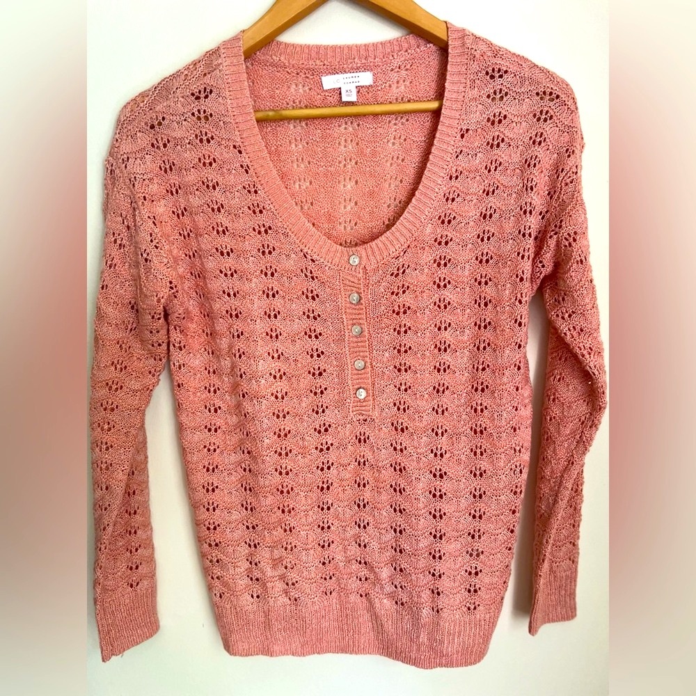 LC Lauren Conrad crochet sweater, long sleeve top, size xs, coral pink knit